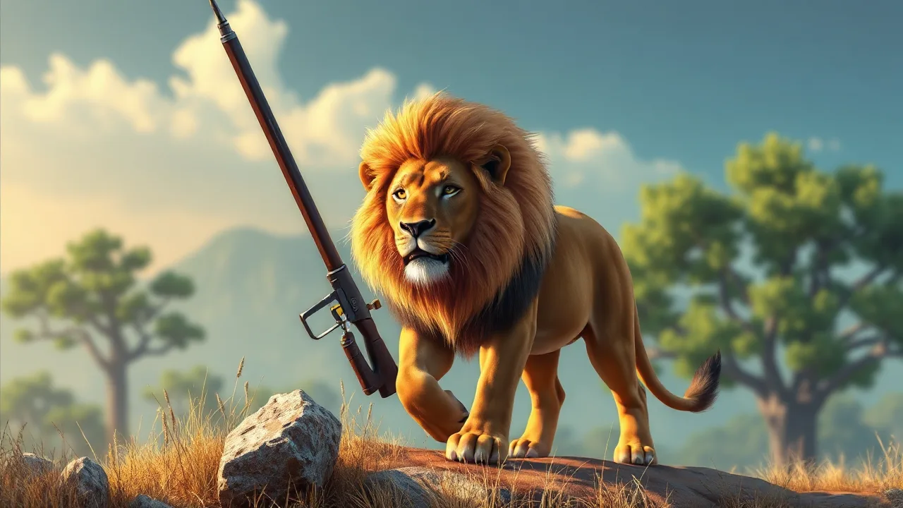 Animal realista de caza de leones 2024: una emocionante aventura retro image