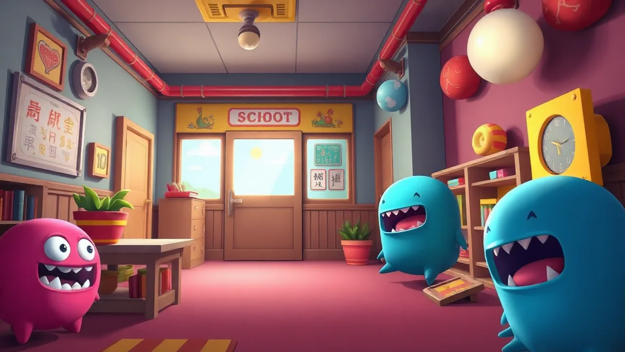 Colorful School Escape in Noob and Pro Monster School image